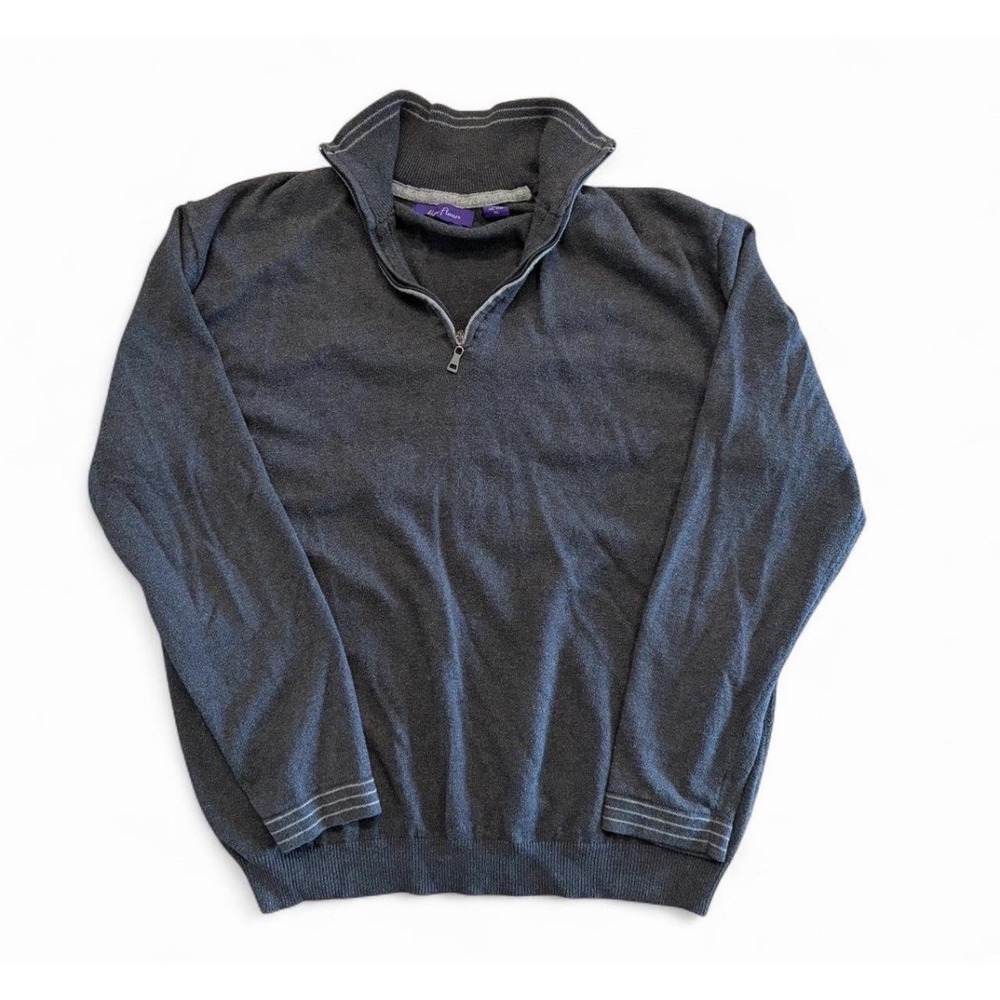 Alan Flusser Mens Gray Cashmere Cotton Quarter Zip XL Fits Like (M/L)